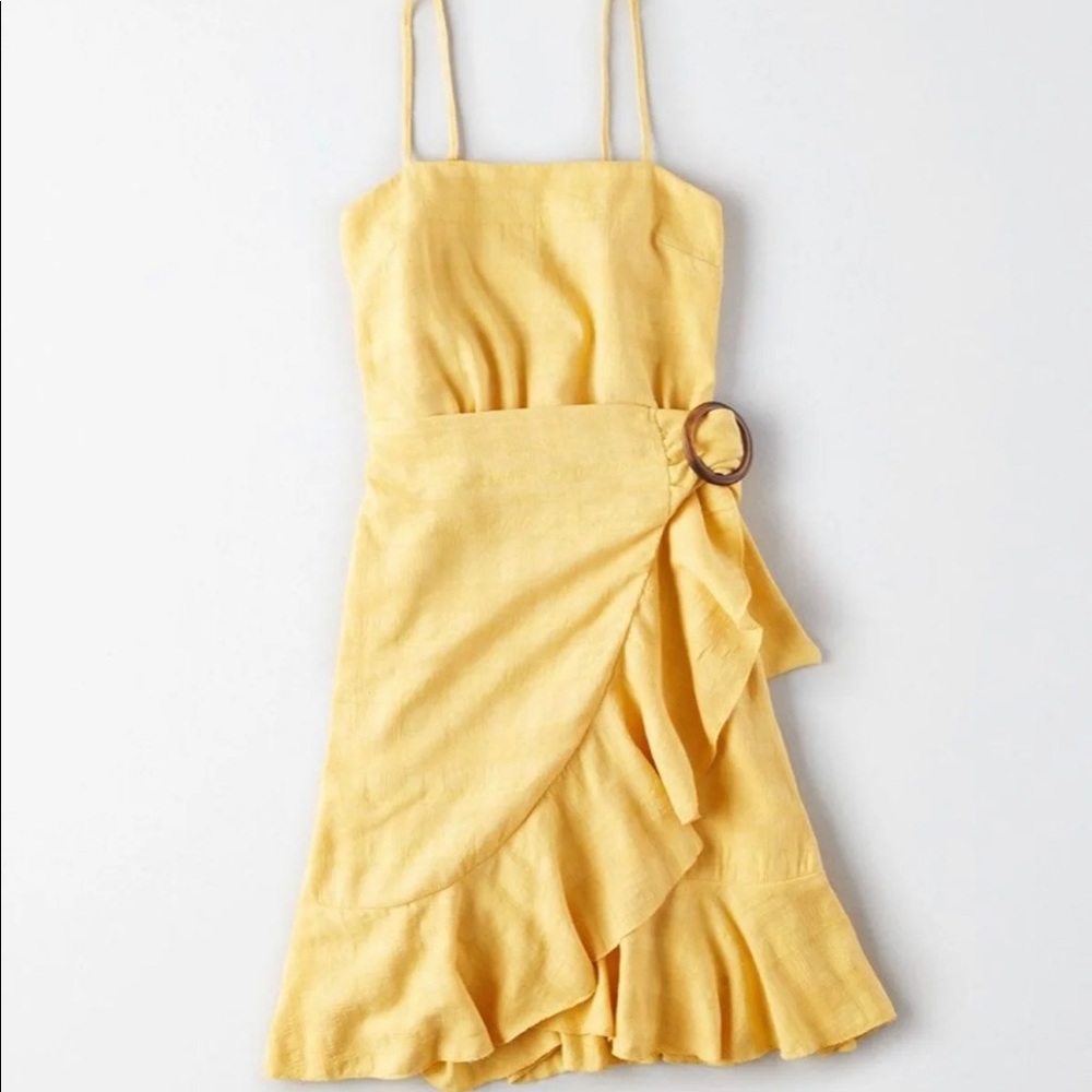 American Eagle Yellow faux wrap dress size XS
